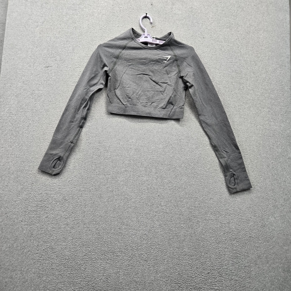Gymshark Women Activewear Top M Gray Vital Cropped Long Sleeve